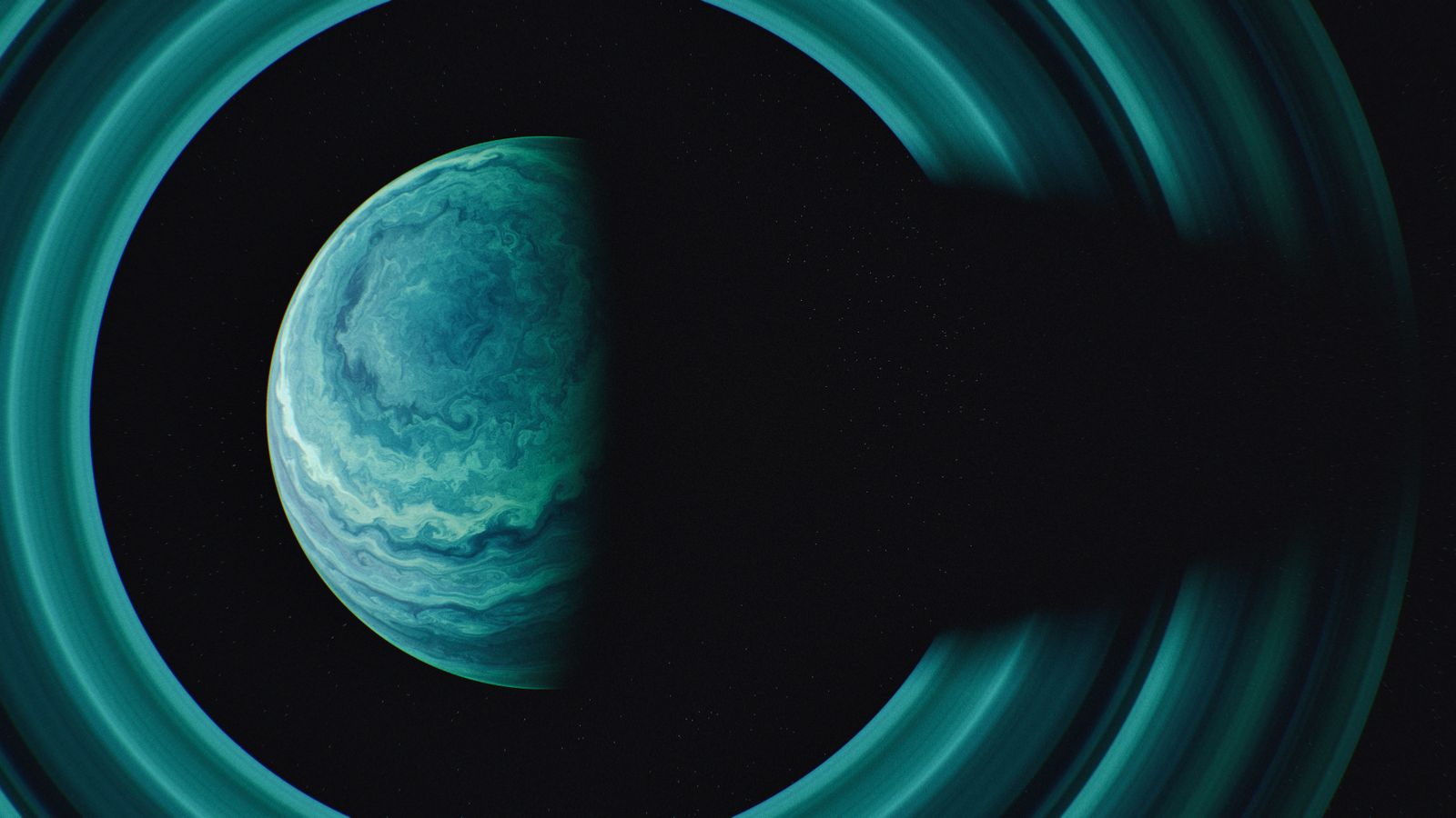 Explore a mesmerizing CGI artwork featuring a ringed planet in deep space.