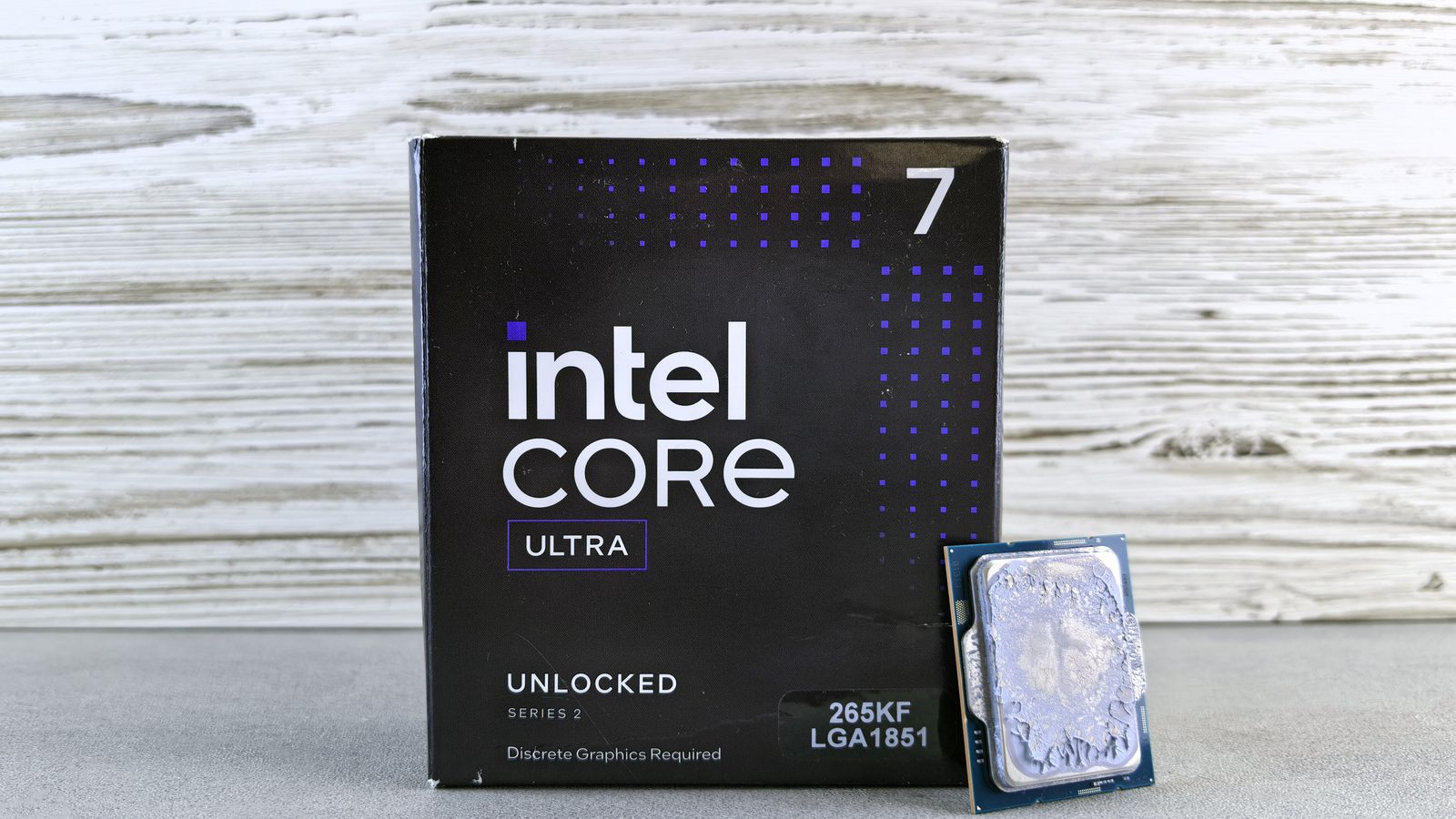 Intel Core Ultra CPU with packaging box, highlighting its high-performance capabilities.
