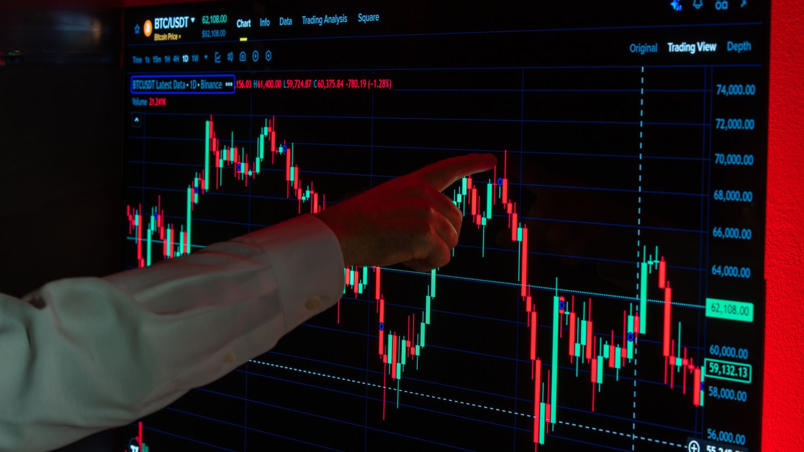 Market analysis with focus on cryptocurrency trends displayed. Ideal for fintech topics.