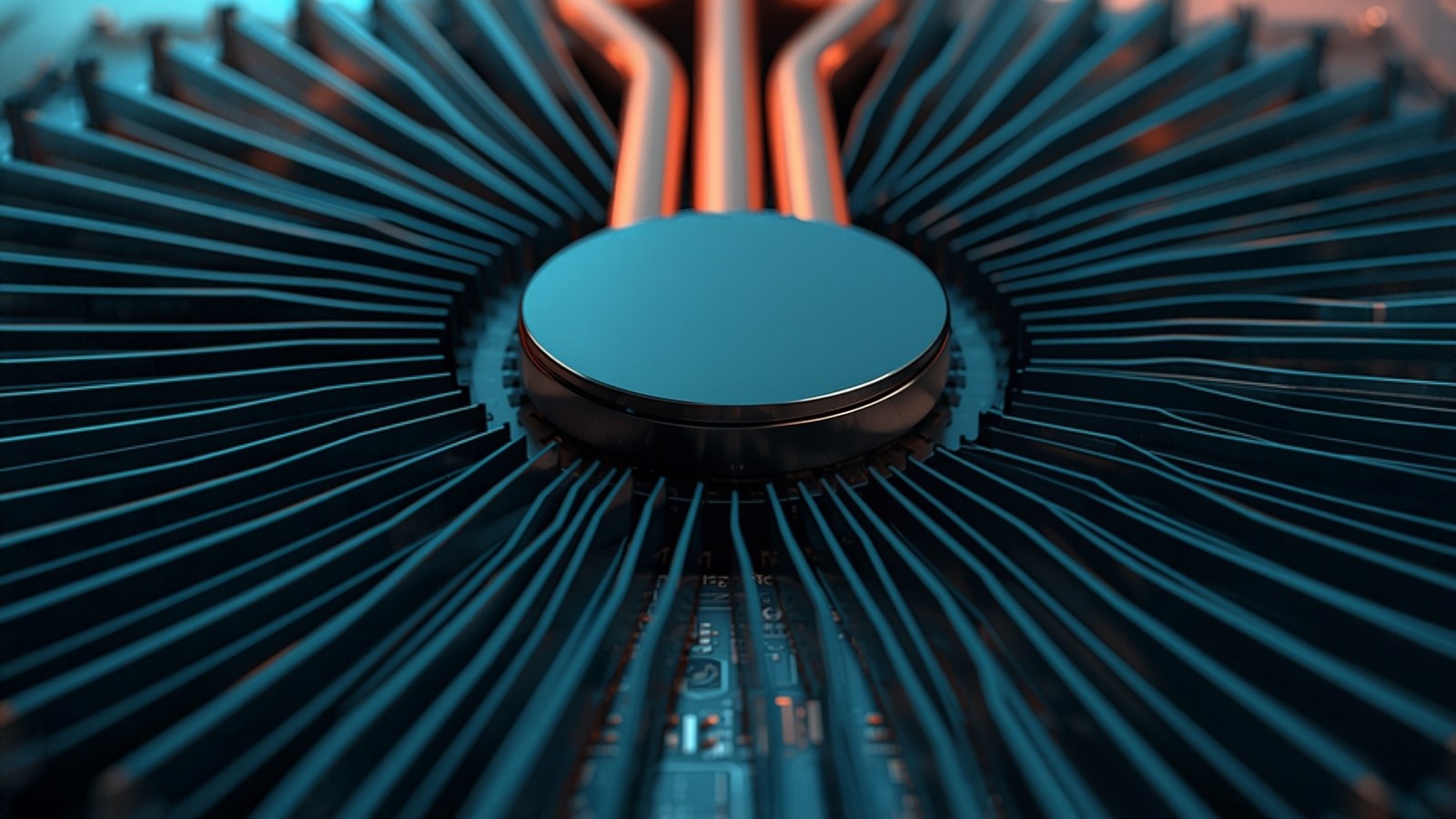 Radial copper-and-steel heatsink of a high-performance compute processor