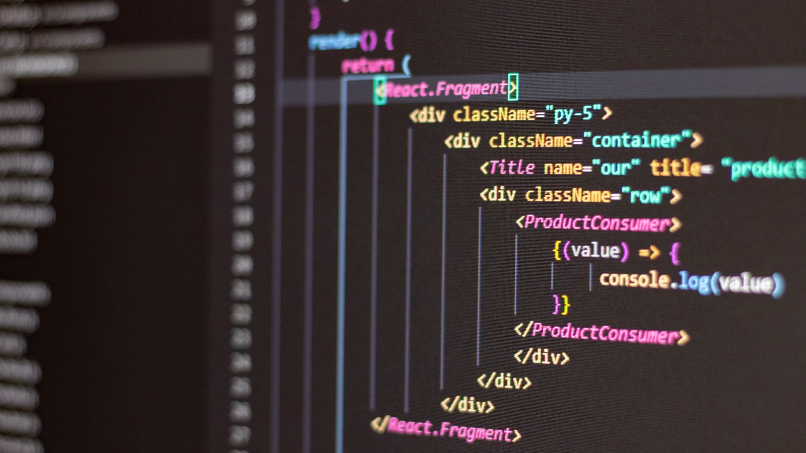 Close-up of HTML and JavaScript code on a computer screen in Visual Studio Code.