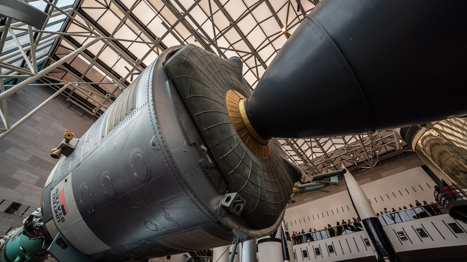 Close-up view of a spacecraft on display at the National Air and Space Museum, Washington, D.C.